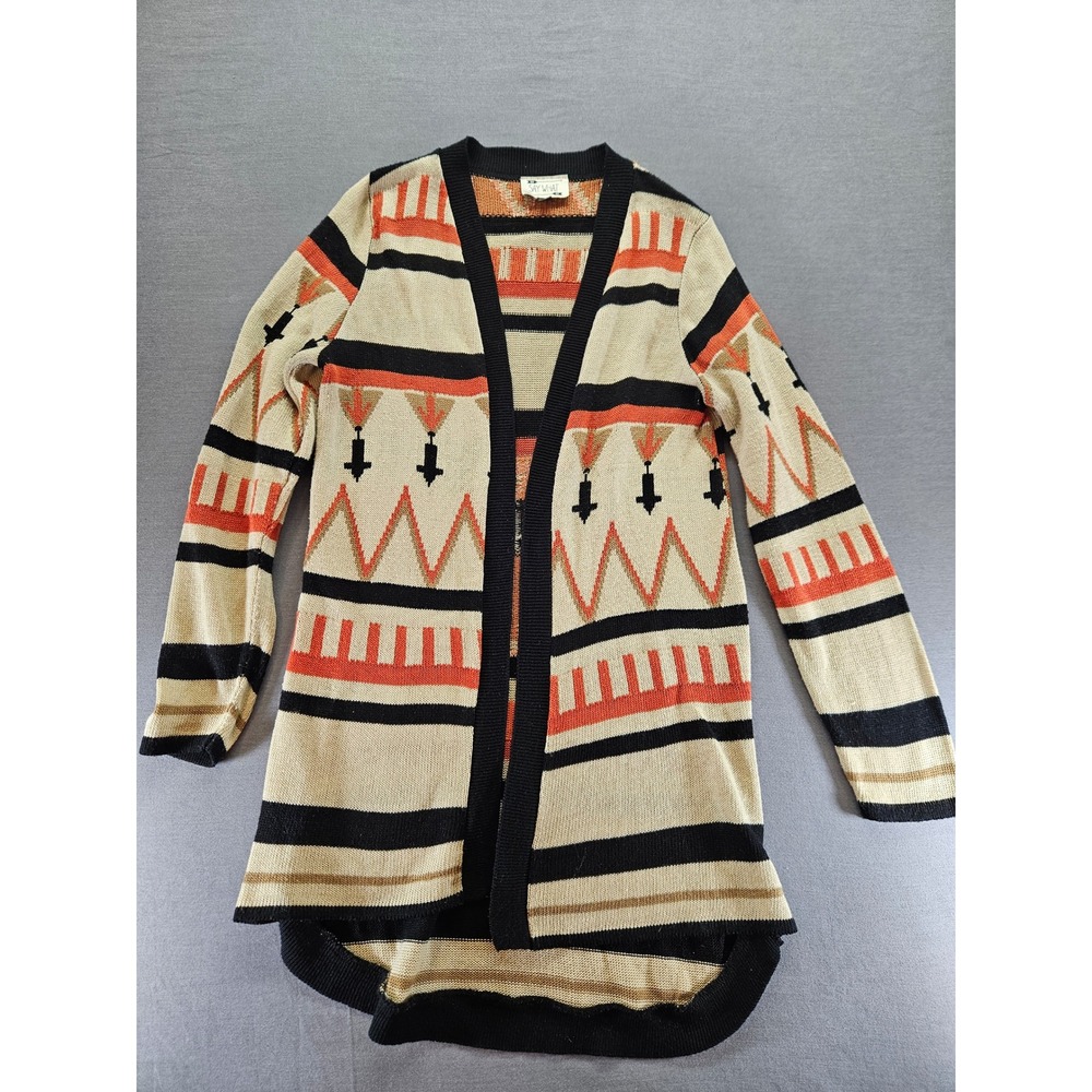 Say What NY Womens Medium Southwestern Geometric Open Front Cardigan Sweater Tan